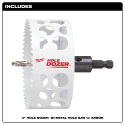 Milwaukee Hole Dozer 4 in. Bi-Metal 2 in. L X 3/8 in. D Hole Saw with Arbor and Pilot Bit Arbor Incl