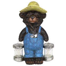 Exhart Multicolored Plastic/Resin 12.5 in. H X 6.5 in. L X 8.5 in. W Bear with Two Firefly Jar Solar