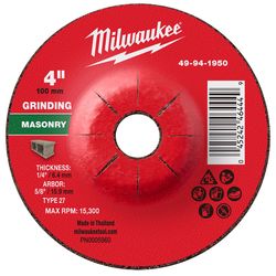 Milwaukee 4 in. D X 5/8 in. X 1/4 in. thick Masonry Grinding Wheel 1 pk