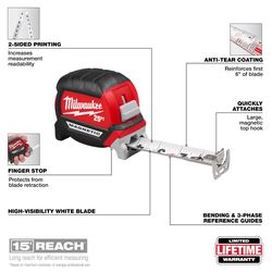 Milwaukee 25 ft. L X 2.33 in. W Compact Tape Measure 1 pk