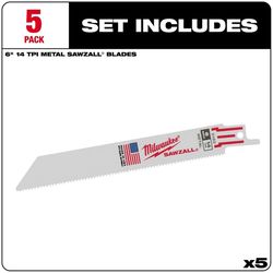 Milwaukee Sawzall 6 in. Bi-Metal Double Duty Upgrade Reciprocating Saw Blade 14 TPI 5 pk