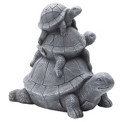Glitzhome Fiberglass/MGO Gray 14.25 in. Stacked Turtle Garden Statue