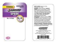 Jandorf 16-14 Ga. Uninsulated Wire Spade Terminal Silver 5 pk