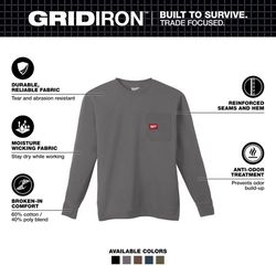 Milwaukee Gridiron XXL Long Sleeve Men's Round Neck Gray Tee Shirt