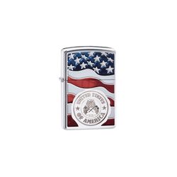 Zippo Silver United States of America on Flag Lighter 1 pk