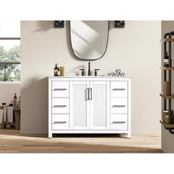 Home Living Single White Bathroom Vanity 48 in. W X 21.5 in. D X 34 in. H