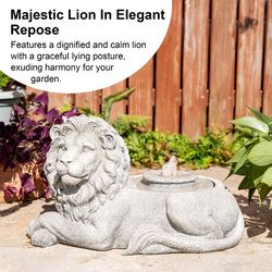 Glitzhome Polyresin/Stone Gray 20 in. H Zen-Style Lying Lion Outdoor Fountain