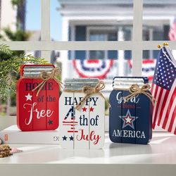 Glitzhome Patriotic God Bless America Table Decor MDF 3 pk