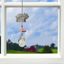 Woodstock Chimes Multi-color Crystal 4.5 in. Pig Wind Chime