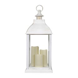 Alpine 22 in. Solar Power Glass/Plastic Decorative White Flameless Lantern