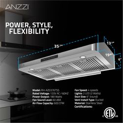 Anzzi 36 in. W Silver Convertible Range Hood