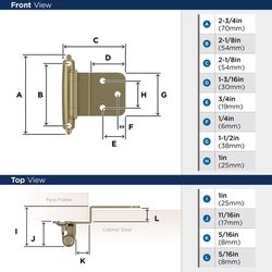 Amerock 2 in. W X 2-3/4 in. L Golden Champagne Gold Steel Cabinet Hinge 2 pk