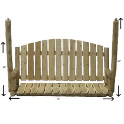 Lakeland Mills Contoured Comfort 3 Person Natural Wood Rustic Northwoods Porch Swing