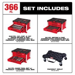 Milwaukee Prefilled Packout 1/4 & 3/8 & 1/2 in. drive Master Mechanic's Tool Set 366 pc