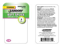 Jandorf 8 Ga. Uninsulated Wire Terminal Butt Splice Silver 2 pk