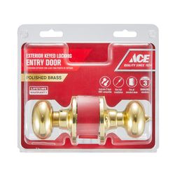 Ace Colonial Knob Polished Brass Entry Door Knob KW1 1-3/4 in.