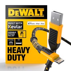 DeWalt Lightning to USB Charge and Sync Cable 6 ft. Black/Yellow