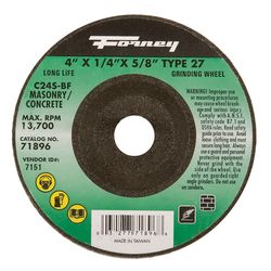 Forney 4 in. D X 5/8 in. in. X 1/4 in. thick Masonry Grinding Wheel 1 pc