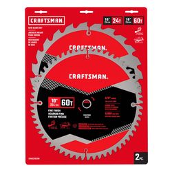 CRAFTSMAN 10 in. D X 5/8 in. Carbide Tipped Steel Miter Saw Blade 24T & 60T teeth 2 pk