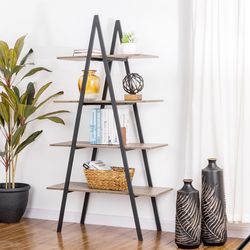 Glitzhome 64.25 in. H X 36 in. W X 15 in. D Black/Brown Metal/Wood Bookshelf
