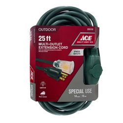 Ace Outdoor 25 ft. L Green Triple Outlet Cord 14/3 STW