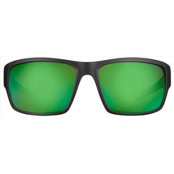 Flying Fisherman Sand Bank Sunglasses Unisex Matte Black Frame Amber Green Mirror Lens Polarized