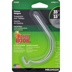 HILLMAN Monkey Hook Silver Picture Hanger 35 lb 4 pk
