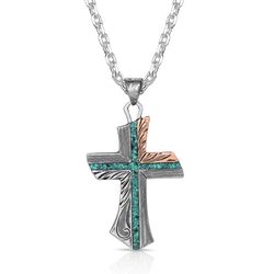 Montana Silversmiths Men's Inner Light Turquoise Cross Silver Necklace Water Resistant