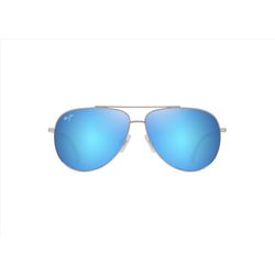 Maui Jim Hauoli Sunglasses Unisex Shiny Silver w/Blue/Green Frame Blue Hawaii Lens Polarized