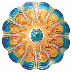 Spinfinity Designs Multi-color Stainless Steel 12 in. Crystal Aqua Sun Large Outdoor Spinner
