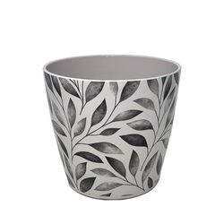 Bamboo Blooms 6.5 in. H X 7 in. D Bamboo Gray Leaves Flower Pot Cream/Gray