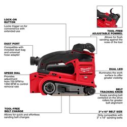 Milwaukee M18 FUEL 3x16 Belt Sander with 2PK FORGE 8Ah Batteries