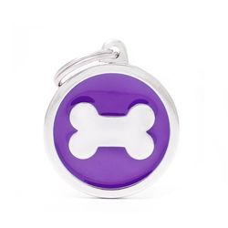 MyFamily Classic Purple/White Bone Metal Pet Tags Large