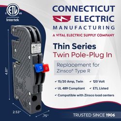 Connecticut Electric 15/20 amps Single Pole Circuit Breaker