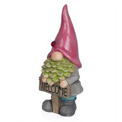 Alpine MGO Multi-color 19 in. gnome holding welcome sign Statue