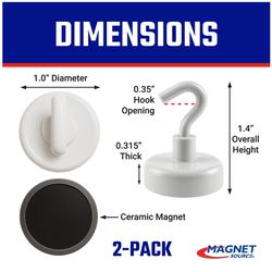 Magnet Source 1.4 in. L X 1 in. W White Magnetic Hooks 9 lb. pull 2 pc
