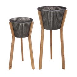 Alpine Metal/Wood Planter with Stand Brown