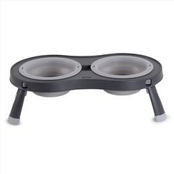 Dexas Gray Rubber 2.5 cups Double Pet Feeder For Cats/Dogs