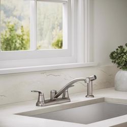 Sterling Passera Two Handle Vibrant Stainless Kitchen Faucet Side Sprayer Included