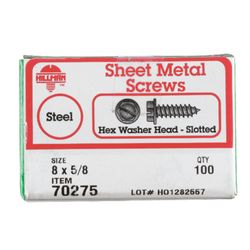 HILLMAN No. 8 Ga. X 5/8 in. L Slotted Hex Washer Head Sheet Metal Screws 100 pk