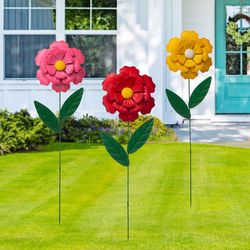 Glitzhome Multicolored Metal 39.5 in. H X 9.25 in. L Flower Outdoor Garden Stake