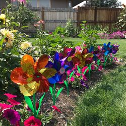 In The Breeze Multicolored Mylar 16 in. H X 8 in. W Flower Pinwheels Garden Stake Spinner