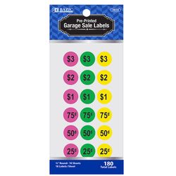 Bazic Products 3/4 in. H X 3/4 in. W Round Assorted Garage Sale Label 180 pk