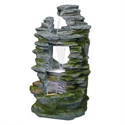 Alpine Polystone Assorted 39 in. H Stacked Stone Fountain with LED Light