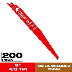 Diablo 9 in. Bi-Metal Nail Embedded Wood Reciprocating Saw Blade 4/6 TPI 200 pk