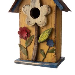 Glitzhome 10.24 in. H X 4.33 in. W X 6.3 in. L Metal and Wood Bird House