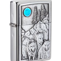 Zippo Silver Wolf Pack and Moon Emblem Lighter 1 pk