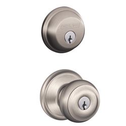 Schlage Georgian Satin Nickel Deadbolt and Entry Door Knob 1-3/4 in.