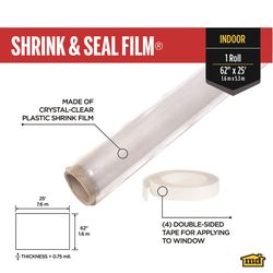 M-D Building Products Polar Block Indoor Window Shrink Film 62 in. L X 25 ft. W 1 Rolls