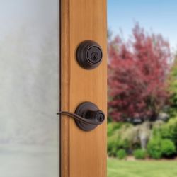 Kwikset SmartKey Tustin Venetian Bronze Entry Lever and Deadbolt Set KW1 1-3/4 in.